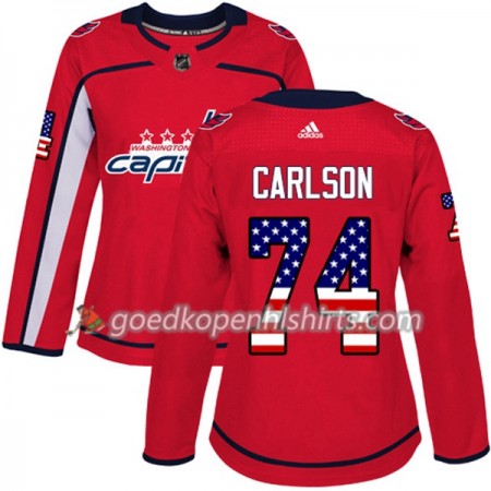 Washington Capitals John Carlson 74 Adidas 2017-2018 Rood USA Flag Fashion Authentic Shirt - Dames